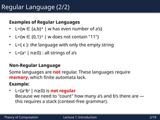 Regular Language Example Regular Language and Finite Automata, RE | PPTX