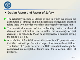 Design Factor Definition Lecture 2.pdf of machine design 1 taught in pakistan | PDF