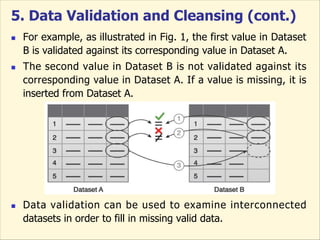 5. Data Validation and Cleansing (cont.)
n For example, as illustrated in Fig. 1, the first value in Dataset
B is validate...