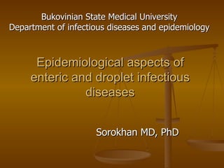 Epidemiological aspects of enteric and droplet infectious diseases Sorokhan MD, PhD Bukovinian State Medical University Department of infectious diseases and epidemiology 