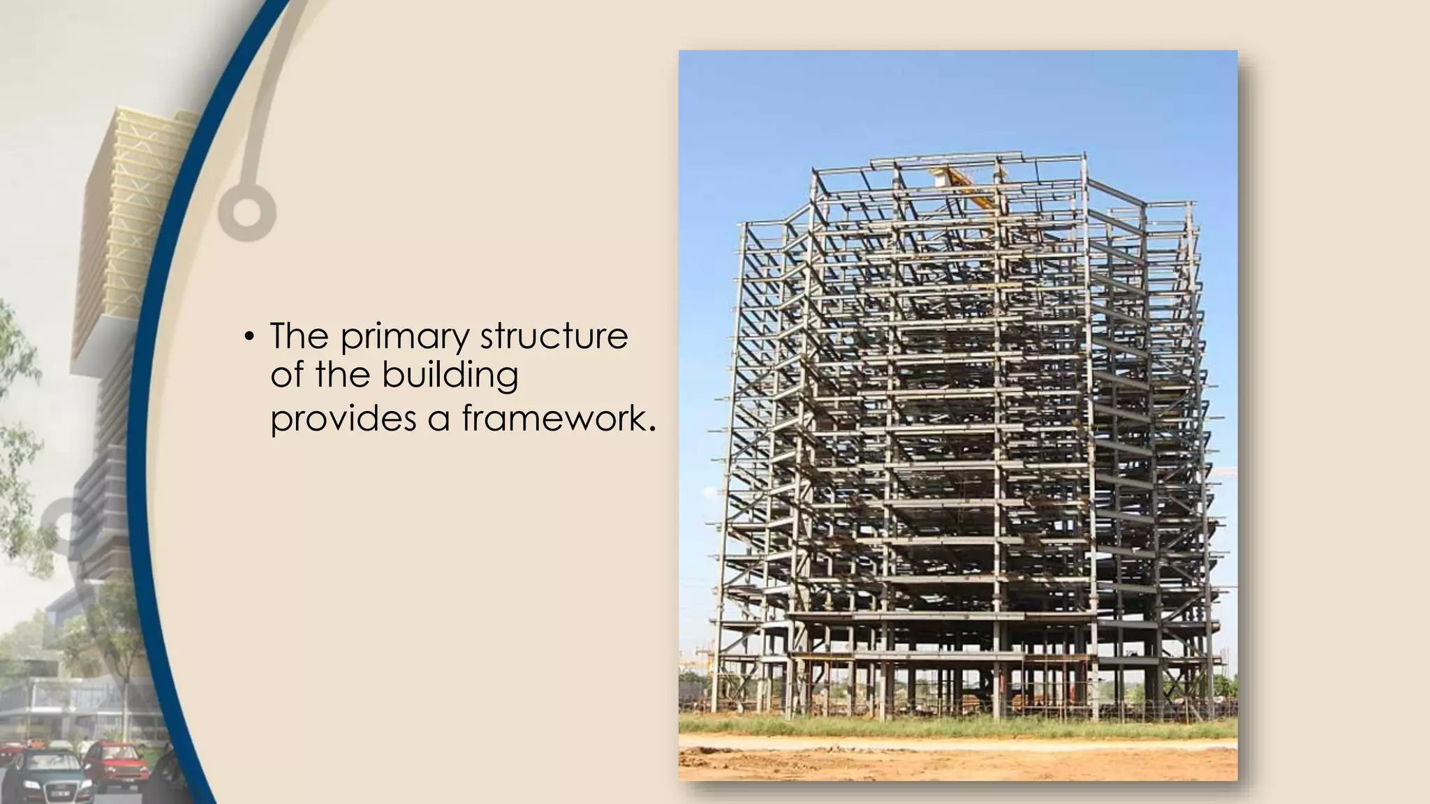 • The primary structure
of the building
provides a framework.
 