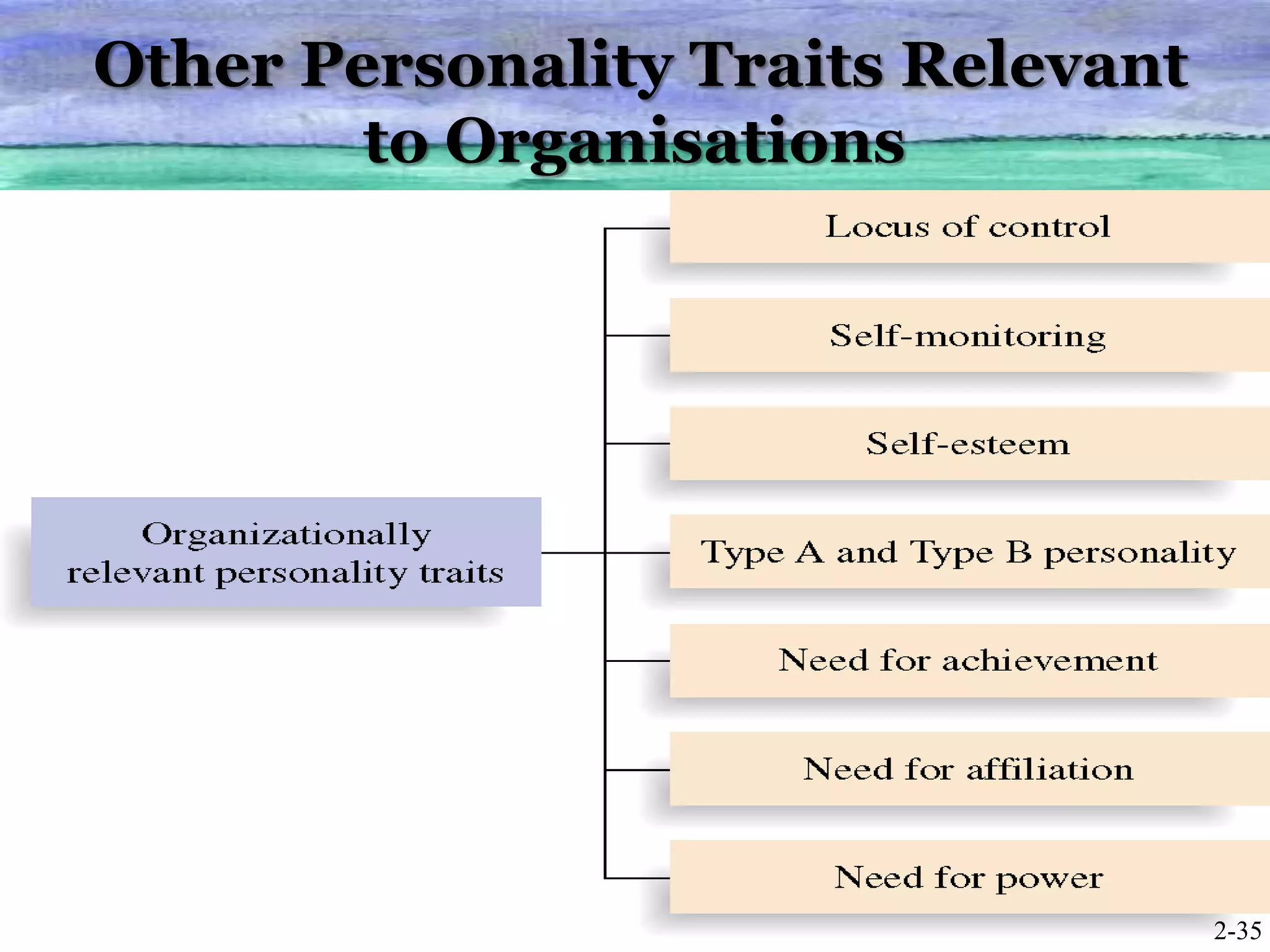 Other Personality Traits Relevant
to Organisations
2-35
 
