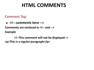 Lecture 2 introduction to html | PPTX
