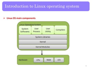  Linux OS main components
Introduction to Linux operating system
6
 