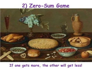 2) Zero-Sum Game
If one gets more, the other will get less!
 