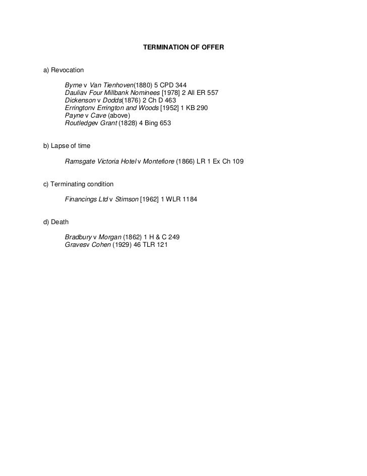 Lecture 2 Offer Case Law Summary List