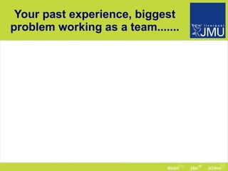 Your past experience, biggest problem working as a team....... 