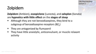 Marc Imhotep Cray, M.D.
CNS Pharmacology
Lecture 2
Zolpidem
29
Zolpidem (Ambien), eszopiclone (Lunesta), and zaleplon (Son...