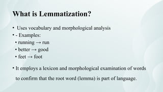 Tokenization, Stemming, Lemmatization in NLP | PPTX