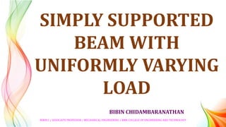 BIBIN CHIDAMBARANATHAN
SIMPLY SUPPORTED
BEAM WITH
UNIFORMLY VARYING
LOAD
BIBIN.C / ASSOCIATE PROFESSOR / MECHANICAL ENGINEERING / RMK COLLEGE OF ENGINEERING AND TECHNOLOGY
 
