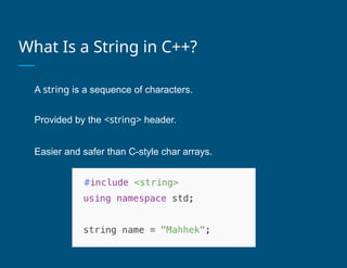 Comprehensive Guide to C++ String Class: Operations and Usage | PPTX
