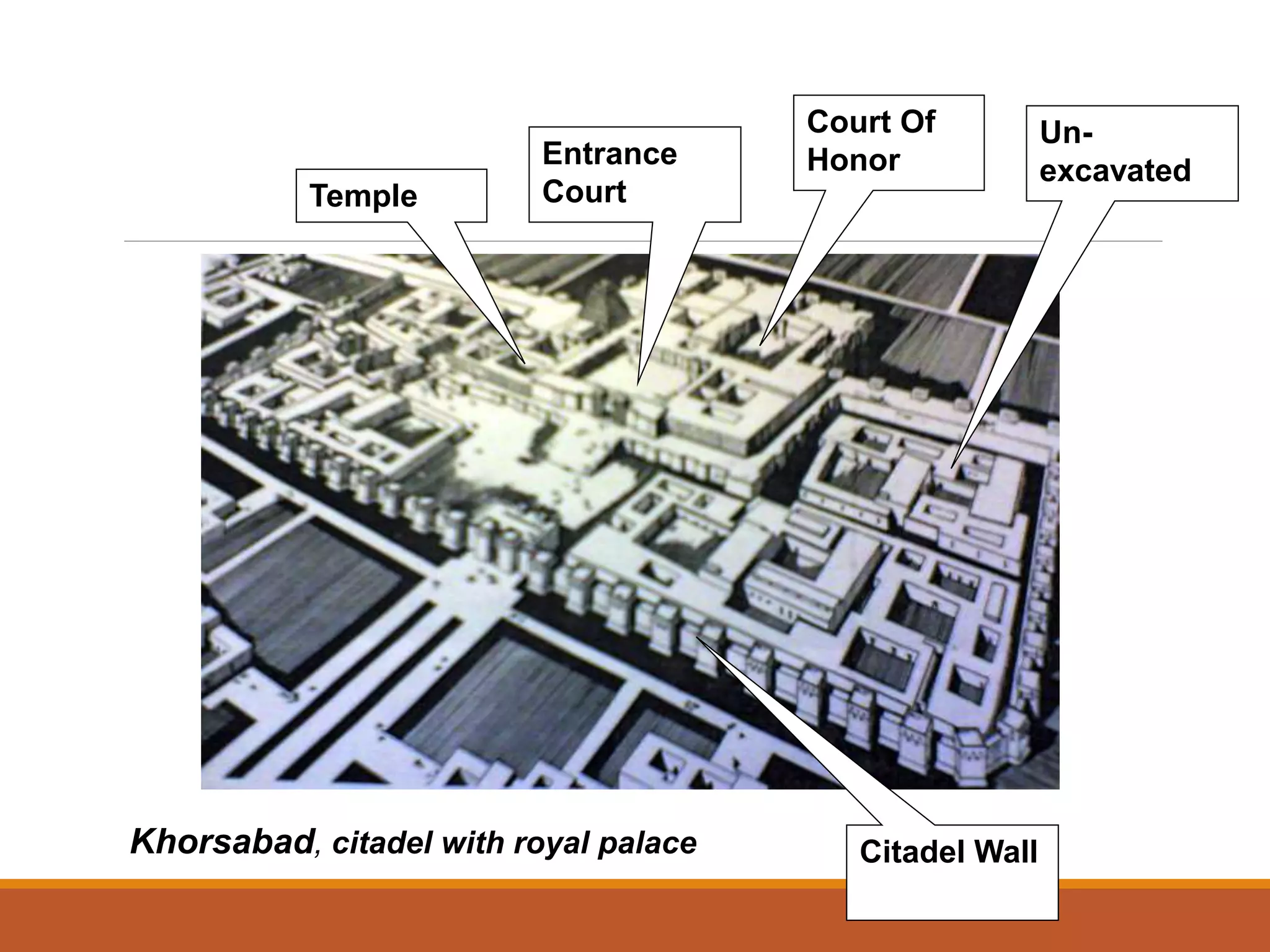 Entrance
Court
Court Of
Honor
Temple
Un-
excavated
Citadel WallKhorsabad, citadel with royal palace
 