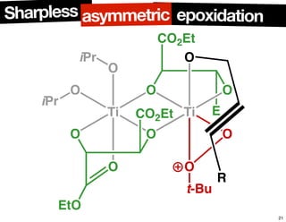 E
OO
O
Ti
O
O O
O
O
Ti
O
O
CO2Et
CO2Et
iPr
iPr
EtO
t-Bu
R
epoxidationSharpless asymmetric
21
 