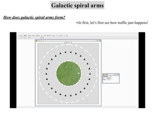 Galactic spiral arms
How does galactic spiral arms form?
•At first, let’s first see how traffic jam happens!
 