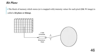 Bit Plane
The block of memory which stores (or is mapped with) intensity values for each pixel (B& W image) is
called a bit plane or bitmap.
46
 