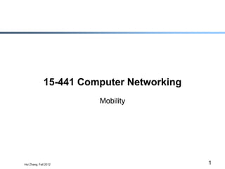 Hui Zhang, Fall 2012 1
15-441 Computer Networking
Mobility
 