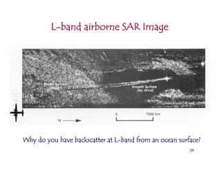 L-band airborne SAR Image




Why do you have backscatter at L-band from an ocean surface?
                                                        39
 