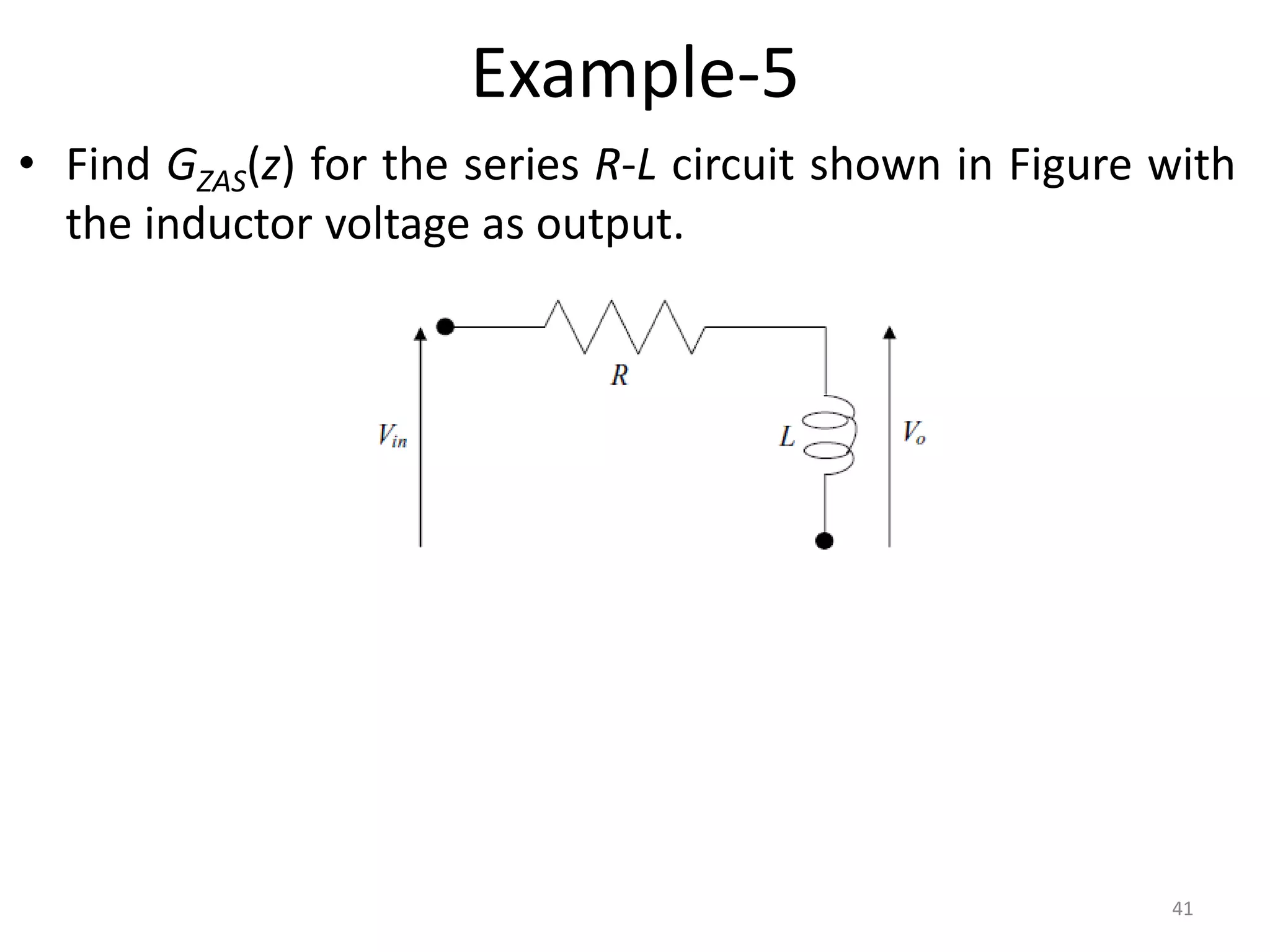 Example-5
• Find GZAS(z) for the series R-L circuit shown in Figure with
the inductor voltage as output.
41
 