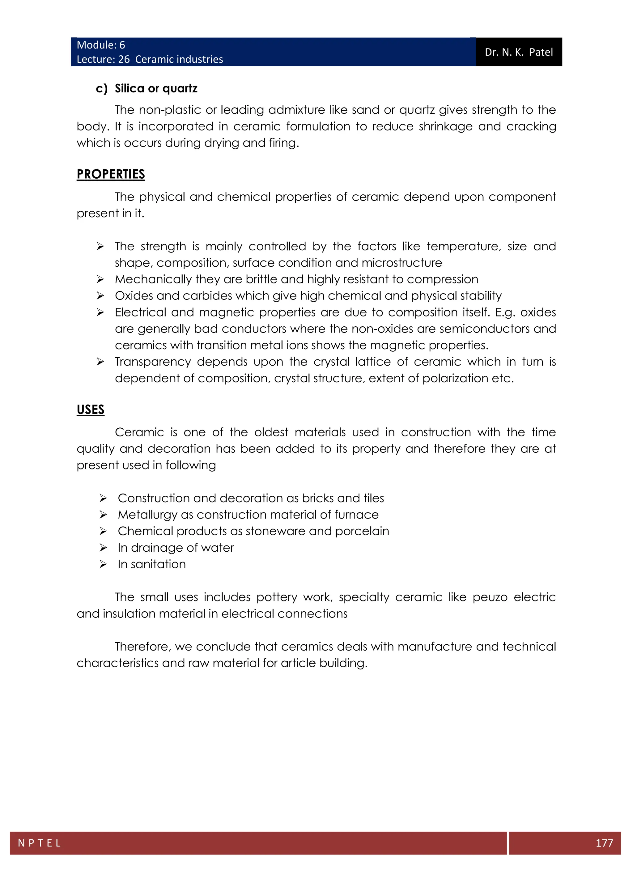 Lecture 25- CERAMIC INDUSTRIES AND USES.pdf