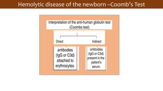Hemolytic disease of the newborn –Coomb’s Test
 
