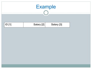 Example
ID [1] Salary [2] Salary [3]
 