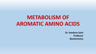 METABOLISM OF
AROMATIC AMINO ACIDS
Dr. Vandana Saini
Professor
Biochemistry
 