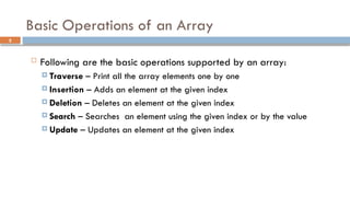 Array and it's further discussion with example code | PPTX