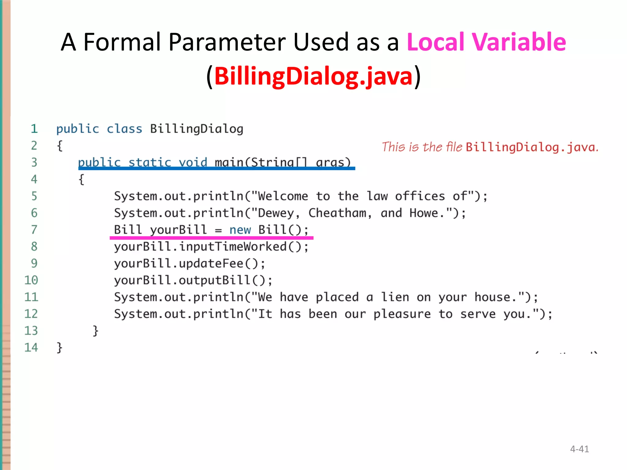 A Formal Parameter Used as a Local Variable ( BillingDialog.java ) 4- 