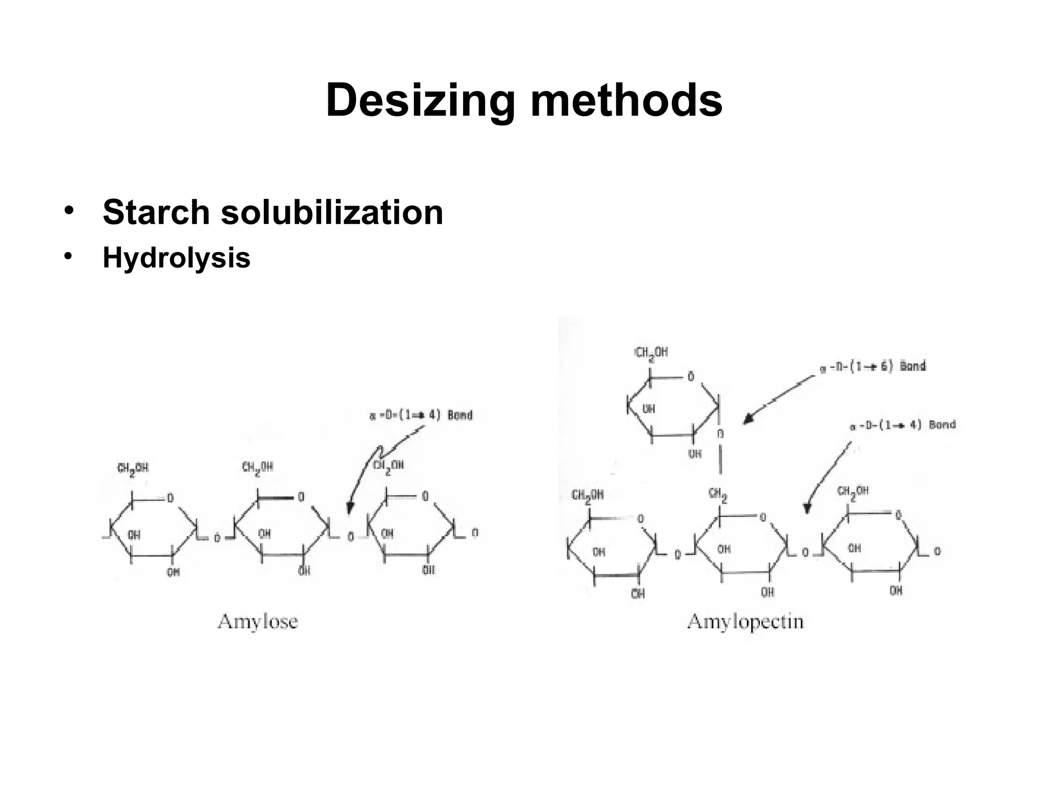 Desizing methods Starch solubilization Hydrolysis 
