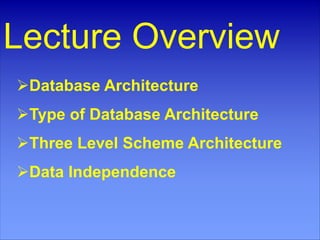 Comprehensive Overview of Database Architecture and Data Independence ...