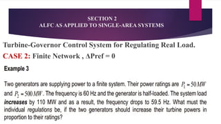SECTION 2
ALFC AS APPLIED TO SINGLE-AREA SYSTEMS
Turbine-Governor Control System for Regulating Real Load.
CASE 2: Finite Network , ΔPref = 0
 