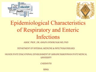 Epidemiological Characteristics
of Respiratory and Enteric
Infections
ASSOC. PROF., DR. ANIUTA SYDORCHUK MD, PHD
DEPARTMENT OF INTERNAL MEDICINE & INFECTIOUS DISEASES
HIGHER STATE EDUCATIONAL ESTABLISHMENT OF UKRAINE BUKOVINIAN STATE MEDICAL
UNIVERSITY
CHERNIVTSI
BSMU
 