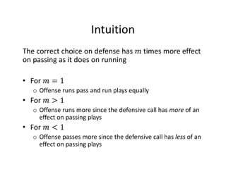 Should a football team run or pass? A linear programming approach to game theory Slide 34