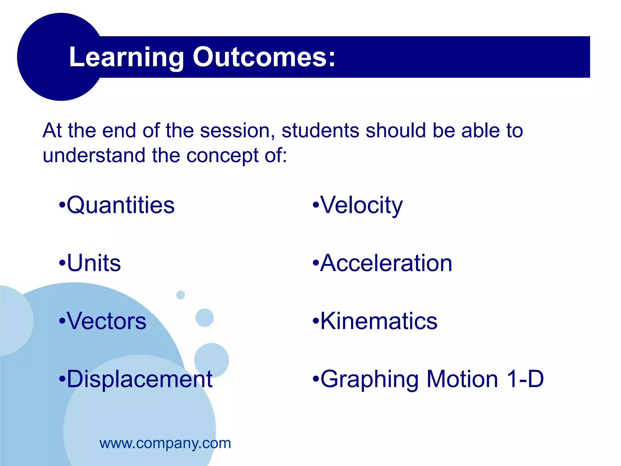 2-1 Scalars versus Vectors 
• A scalar is a number with units. A vector on the other hand is 
a mathematical quantity with both a direction and a 
magnitude 
• A vector is indicated with a boldface or written with a small 
arrow above it. N 
E 
푟 
푟 
푟 
Displacement vector 
 