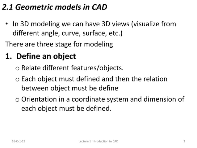 CAD/CAM/CIM ( Lecture 2 model construction and product design) | PPT