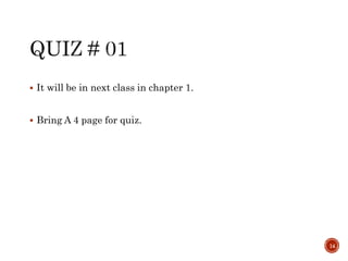  It will be in next class in chapter 1.
 Bring A 4 page for quiz.
14
 