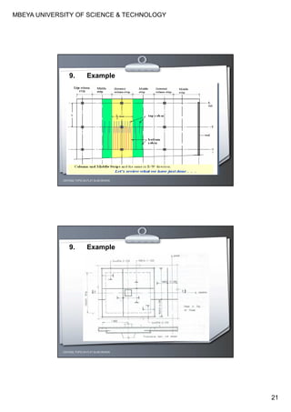 MBEYA UNIVERSITY OF SCIENCE & TECHNOLOGY
21
CEH7422; TOPIC 2A-FLAT SLAB DESIGN
9. Example
CEH7422; TOPIC 2A-FLAT SLAB DESIGN
9. Example
 