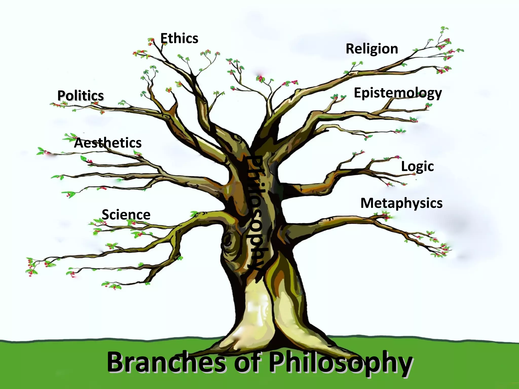 Ethics

Religion
Epistemology

Politics
Aesthetics

Philosophy

Science

Logic
Metaphysics

Branches of Philosophy

 