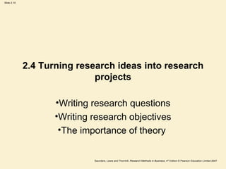 2.4 Turning research ideas into research projects Writing research questions Writing research objectives The importance of theory  
