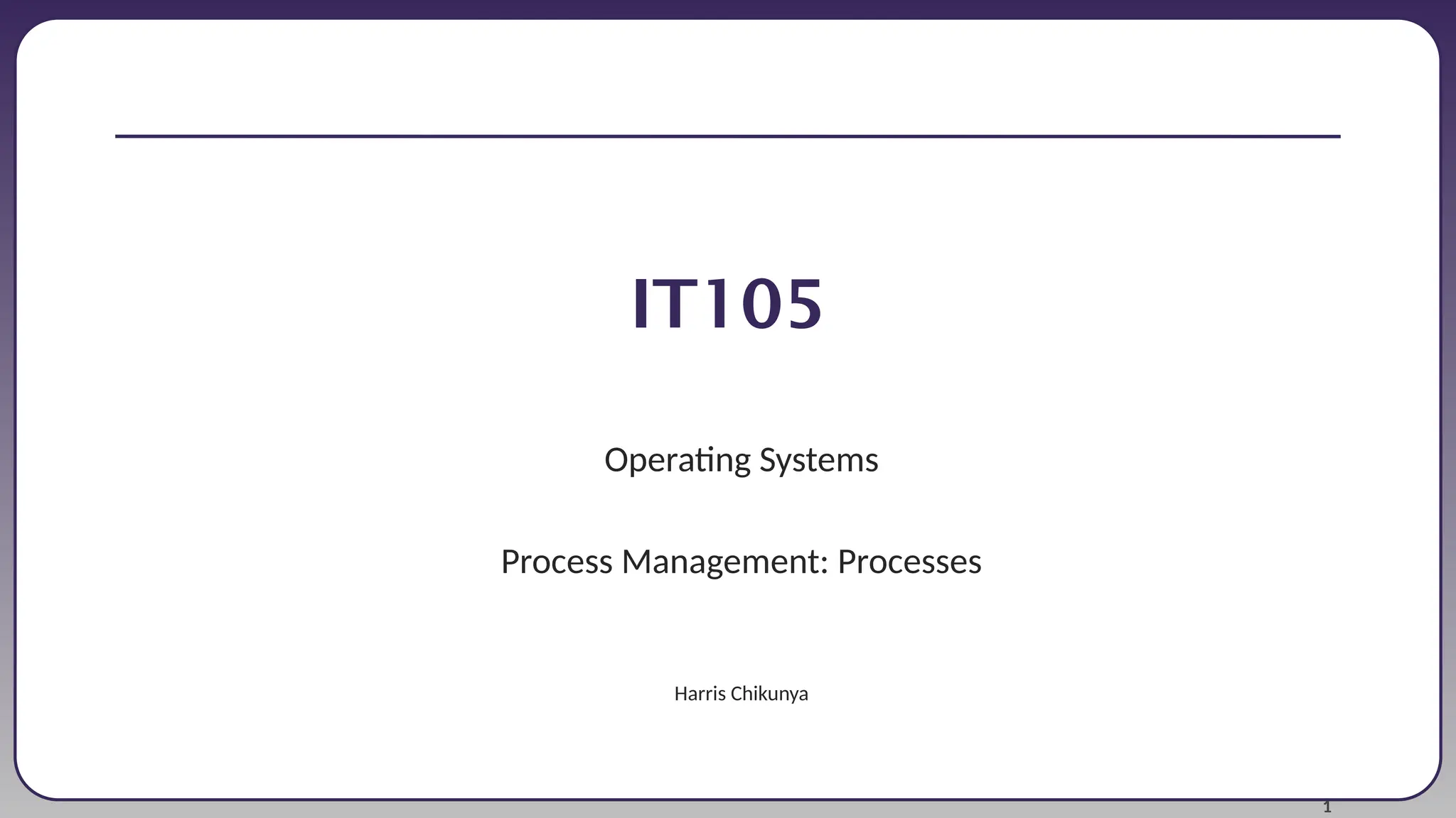 1
IT105
Operating Systems
Process Management: Processes
Harris Chikunya
 
