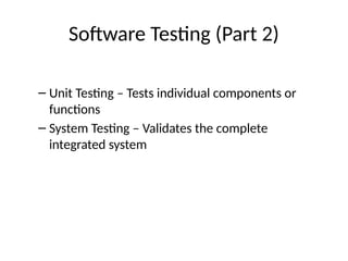 Unit Testing Sdlc Lecture_2_SDLC Software Development, System Design, Testing, Agile ...