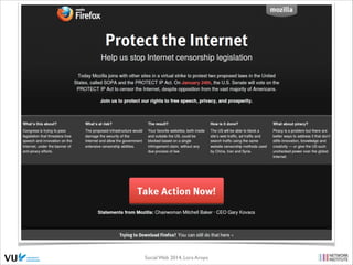 Privacy:
Awareness not Paranoia
•
•
•
•

"privacy paradox" = lack of awareness of the public nature of Internet
flexibility to handle friends with different conceptions of privacy
ability to control data flow inside and outside network
realize that sensitive information can be reconstructed

Social Web 2014, Lora Aroyo!
Monday, February 17, 14

 