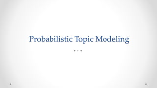 "Topics"
LDA models a topic as a distribution over all the words in the corpus. In
each topic, some words are more likely,...