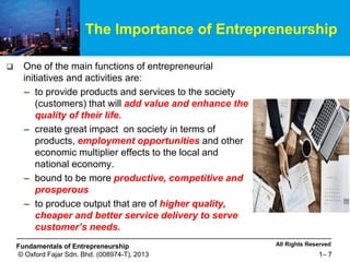All Rights Reserved
Fundamentals of Entrepreneurship
© Oxford Fajar Sdn. Bhd. (008974-T), 2013 1– 7
The Importance of Entr...