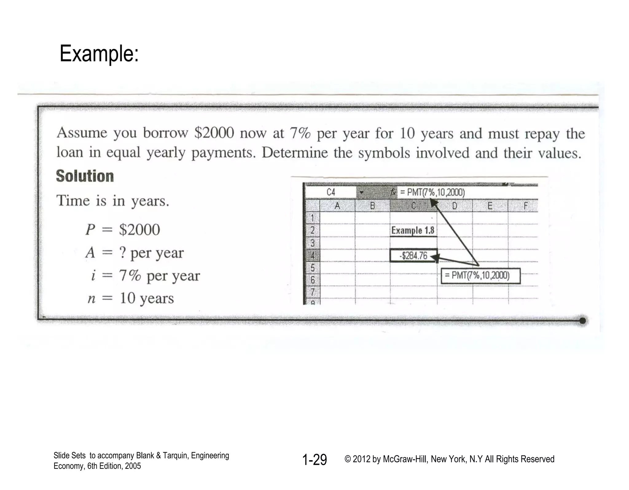 Example:
1-29Slide Sets to accompany Blank & Tarquin, Engineering
Economy, 6th Edition, 2005
© 2012 by McGraw-Hill, New York, N.Y All Rights Reserved
 