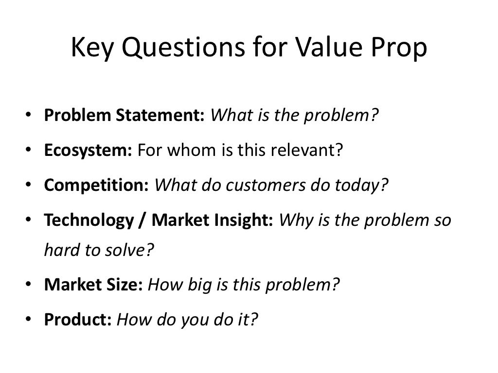 Key Questions for Value Prop