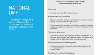 NATIONAL
DMP
The shown image is a
general format for
Statement of National
Disaster management
Policy
 