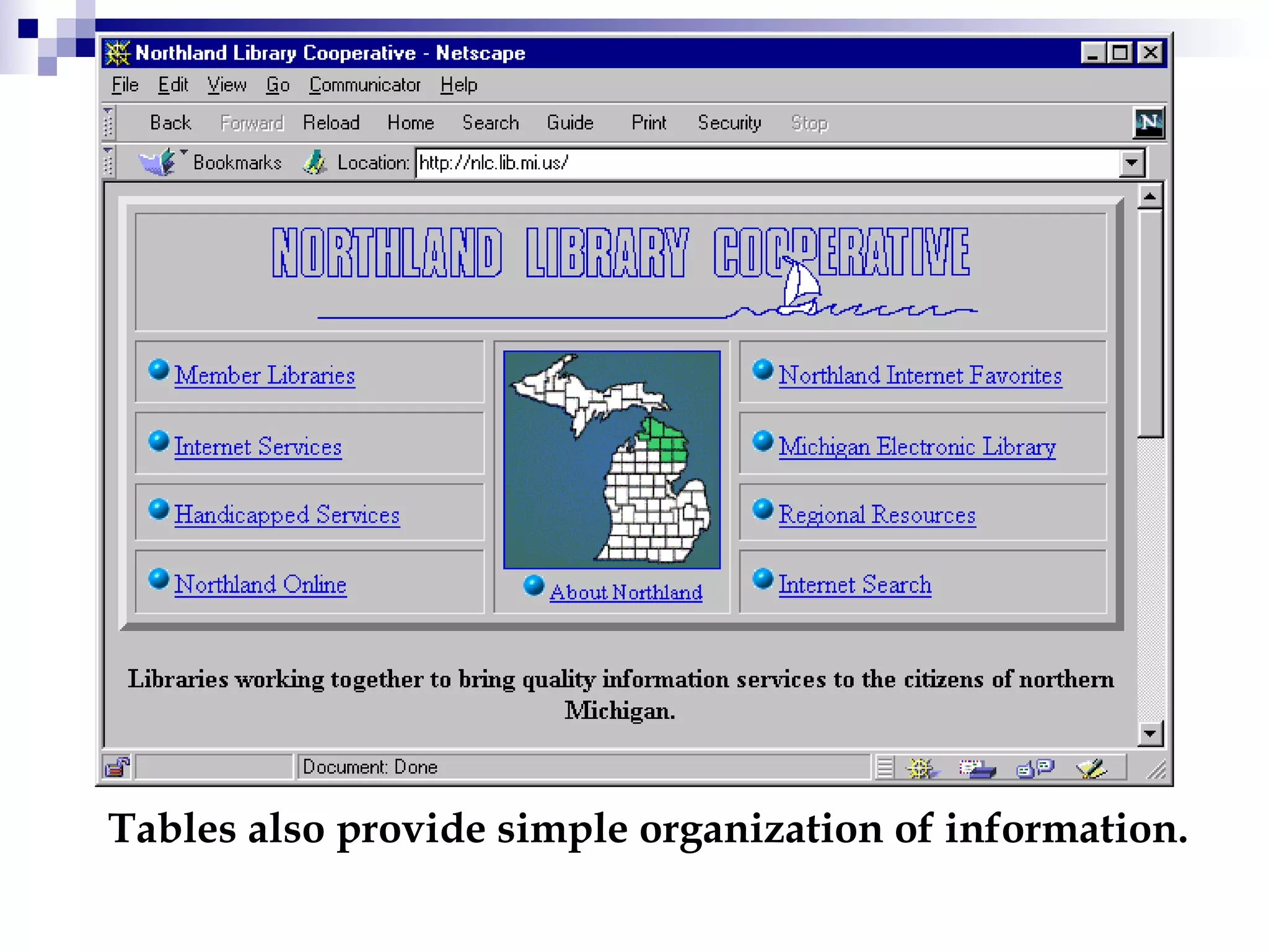 Tables also provide simple organization of information. 