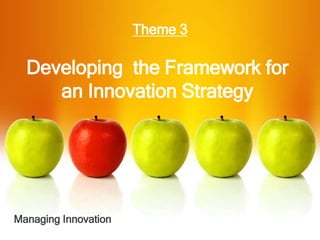Theme 3
Developing the Framework for
an Innovation Strategy
Managing Innovation
 