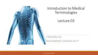 Introduction to Medical
Terminologies
Lecture 03
PREPARED BY
MUHAMMAD SALMAN BUTT
1SAUDI ELECTRONIC UNIVERSITY
 